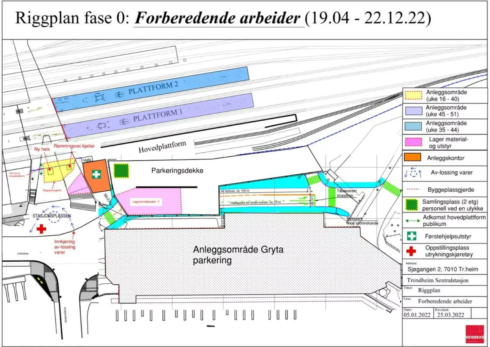 Riggplan som viser oversikt over arbeidets fremdrift