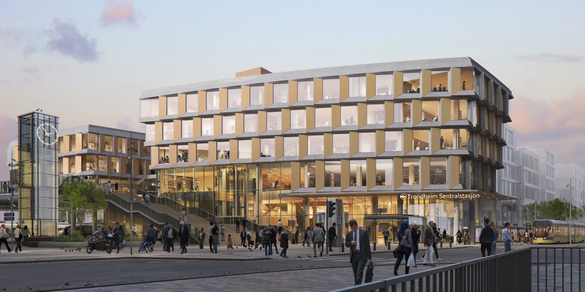 Illustrasjon av hvordan uteområdet foran nye Trondheim S blir.